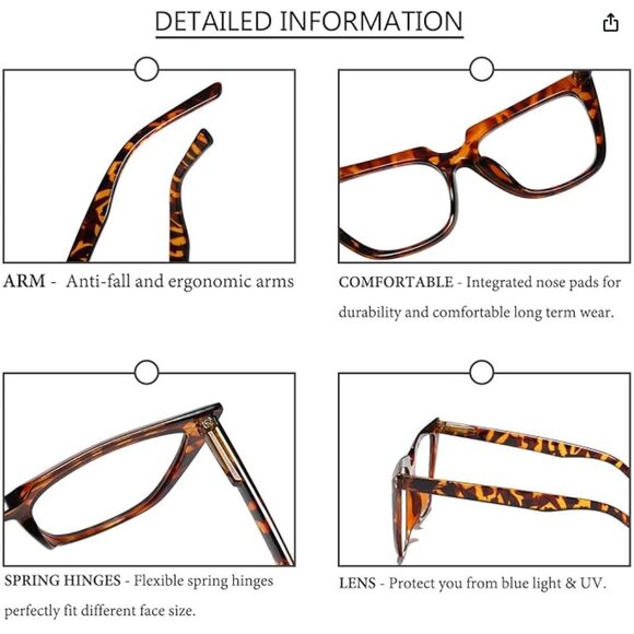 3 Pack Cat Eye Reading Glasses Oversized Blue Light Blocking Computer - Picture 4 of 5